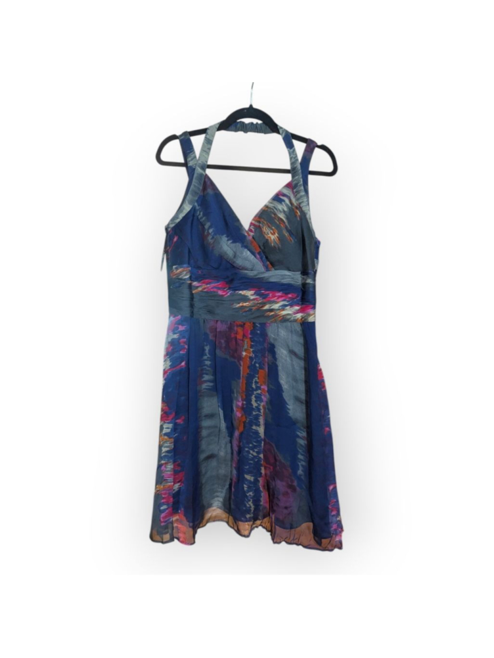 Andrew Marc Navy Multi Abstract Silk Mini Dress Size 10 NWT